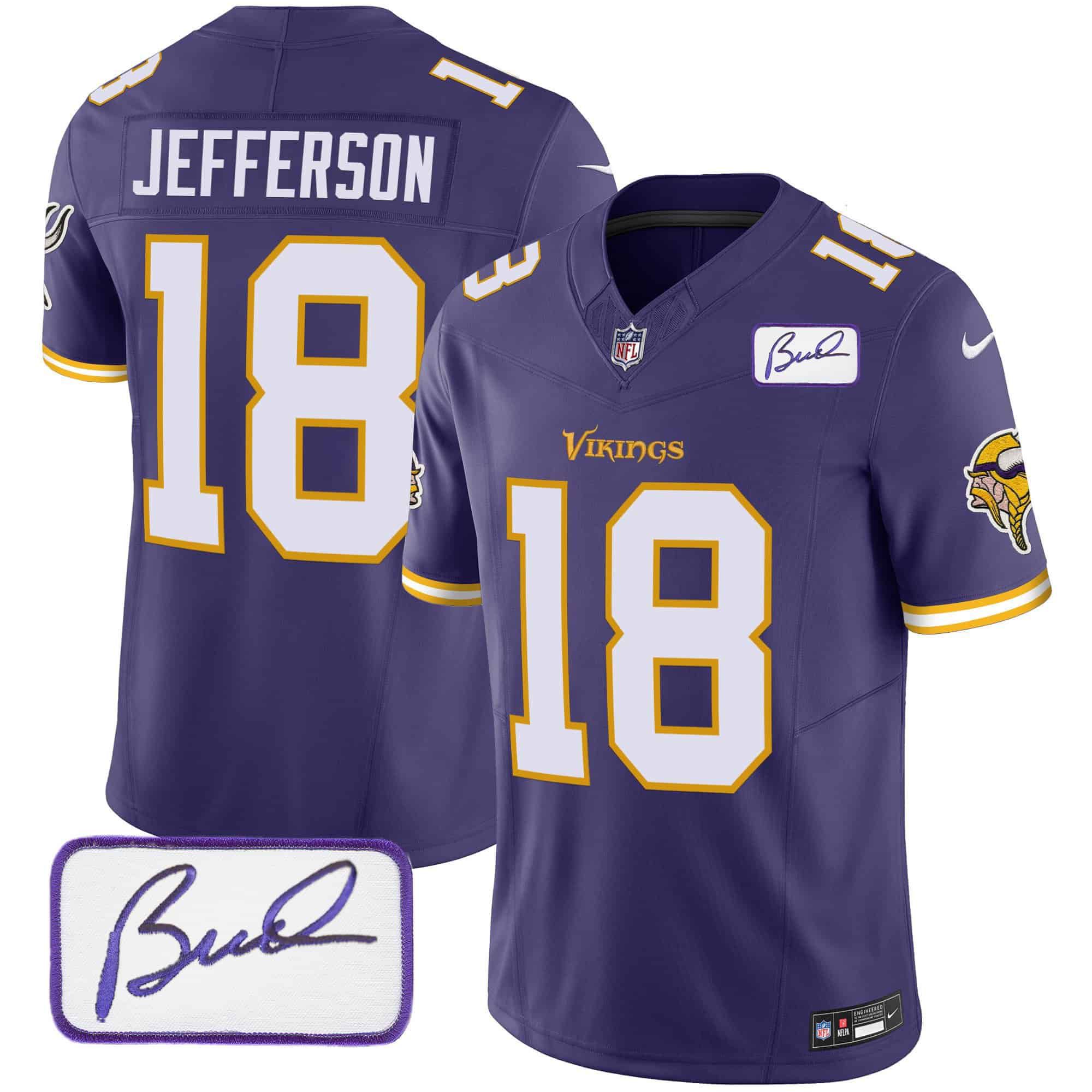Men Minnesota Vikings 18 Jefferson Purple 2024 Nike Bud Grant Patch Classic Limited NFL Jersey style 5